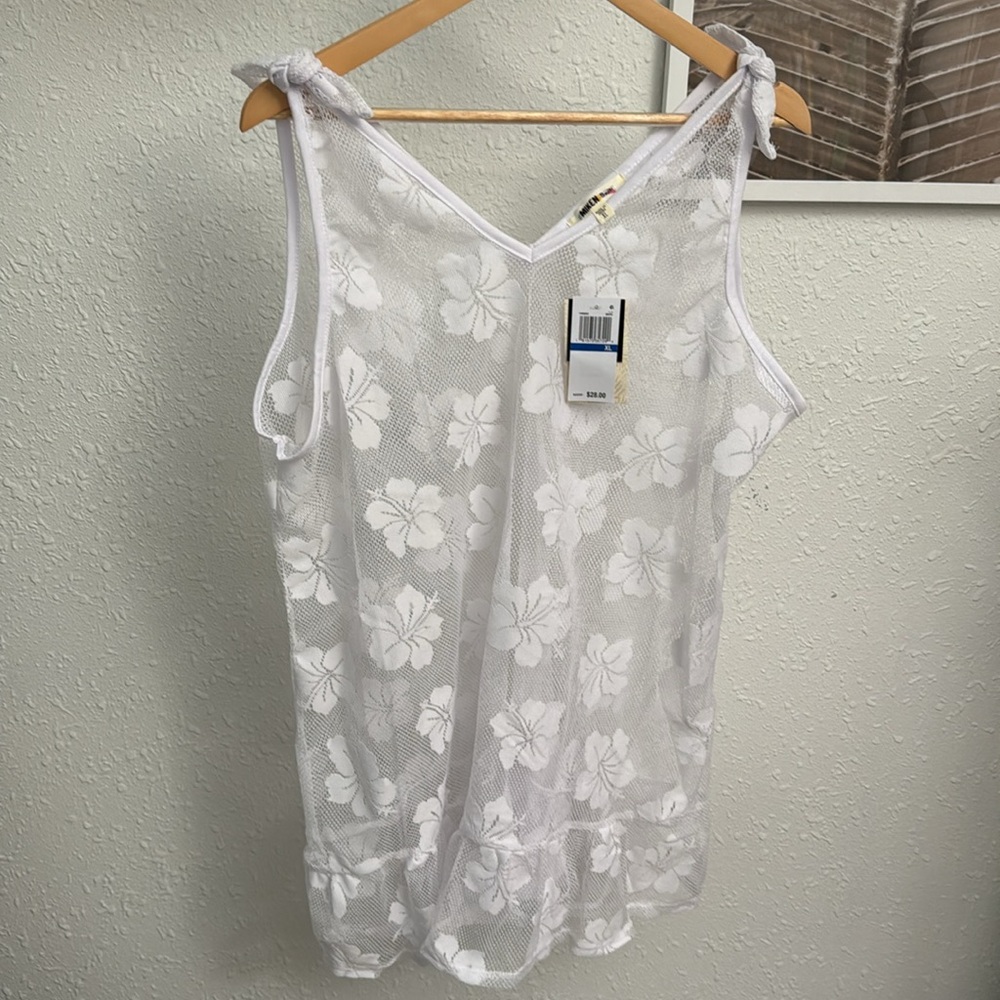 White Lace Swim Cover Up With Adore Tie/Ruffle NWT